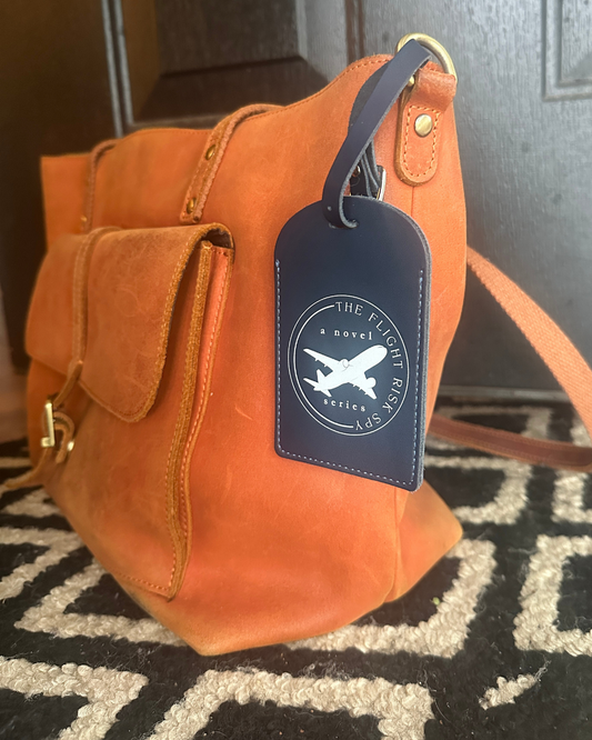 Flight Risk Spy Series Luggage Tag — Genuine Leather, Navy Blue